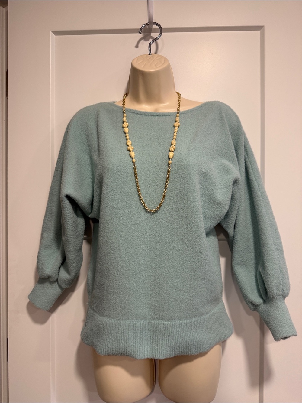 Marled XS Soft Knit Sweater – Dusty Aqua Blue – Balloon Sleeve